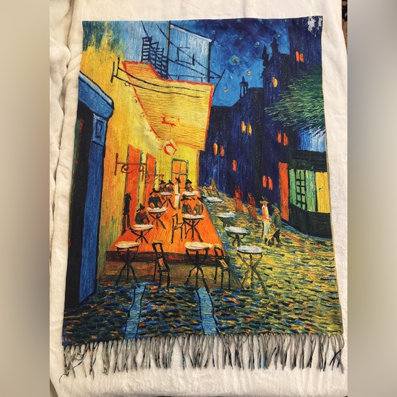 Van Gogh "Café Terrace at Night" Art Print Shaw or Scarf Warm Viscose- 72”x28.5” - Picture 9 of 13
